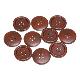 HARFINGTON 10pcs 40L Wooden Sewing Button 1"(25mm) 4 Holes Wood Round Craft Replacement Buttons for Clothing DIY Crafts Decoration, Red Brown