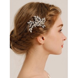 Wekicici Bride Rhinestone Wedding Hair Clips Bridal Crystal Hair Barrette Silver Flower Crystal Hair Pins Sparkly Hair Accessories for Women Wedding Head Piece (Silver)
