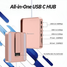 USB C Hub for iMac 24 inch 2021/2023, Minisopuru iMac USB Hub Support M.2 NVMe SSD, iMac Accessories for iMac M1/M3, iMac USB Adapter with USB C 10Gbps, USB A 3.2, SD/TF, M.2 SSD (Not Included), Pink.