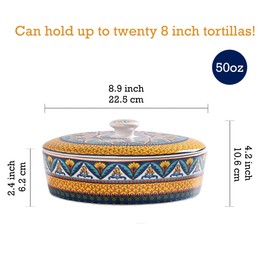 Bico Blossom Symphony Ceramic 8.8 inch Tortilla Warmer, Tortilla Server with Lid, Taco Holder for Mexican Fiesta Party, Taco Tuesday, Microwave and Dishwasher Safe