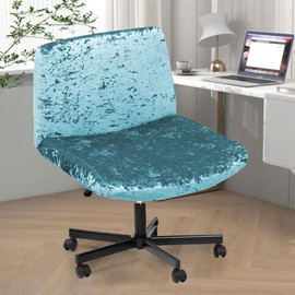 Levoberg Armless Criss Cross Office Desk Chair Cover Stertch Vanity Desk Chair Slipcovers Cross Legged Wide Chair Covers Accent Mid Back Wide Seat Swivel Task Chair Protector Emerald Green