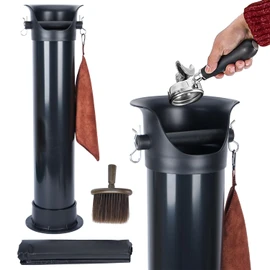 GOOFCXO Espresso Knock Box, 18 L Floor Standing Espresso Knock Tool Large Commercial Coffee Knock Box with Shock-Absorbent Espresso Dump Bin with Brushes Garbage Bags and Towels for cafes and Office