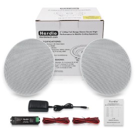 Herdio 4" 160 Watts In Wall/Ceiling Bluetooth Speakers For Bathroom Kitchen Pair