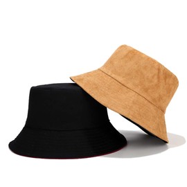 Solid Color Bucket Hat Classic Fisherman Cap Packable Reversible Sun Hats for Women, Men, Suede Brown