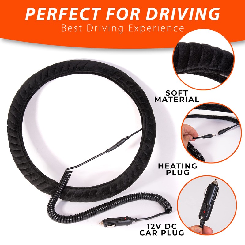 ZONETECH Car Heated Steering Wheel Cover 12V - Vehicle Hand