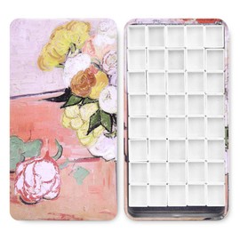 40Pcs Empty Half Pans with Magnetic Stripe Watercolor Paint Travel Tin Palette Case, Artist Paints Half Pan Kits for DIY Watercolor Oils or Acrylics Painting Art Drawing Champs Rose