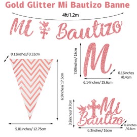 Bautizo Banner Bautizo Decoración para tarta Bautizo Bautizo Decoración de bautizo Bandera triángulo con purpurina, telón de fondo Bautizo Decoración de bautizo para decoración de primera comunión