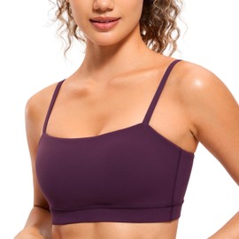 CRZ YOGA Women's Butterluxe Bandeau Sports Bra Adjustable Straps Padded Yoga Bras Square Neck Wireless Workout Crop Top Deep Purple 14