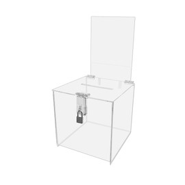 Marketing Holders Locking Ballot Box 6"W x 6"H w/Header Acrylic Cube Comment Suggestion Raffles Charity Organizations Registration Lead Boxes Voting Bin Collection Contest
