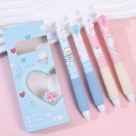 MOZXIRZ 4 Pcs Cute Retractable Pens Bowknot Gel Pens Soft Grip Black Ink Pens 0.5mm Fine Point Smooth Writing Pens Office School Supplies Women Girls Pens (Cute)