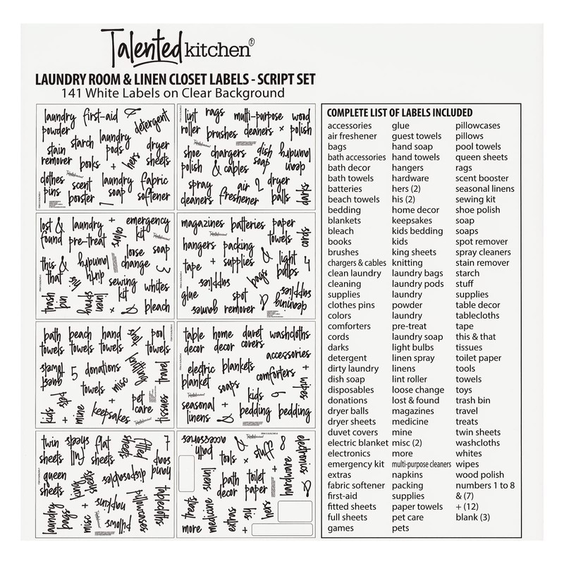 Talented Kitchen Laundry Room Organization Labels - 141 Preprinted White