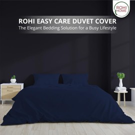 Rohi Easy Care plain Single Duvet Cover set – Soft & Breathable Navy Bedding Set – Button Closure – Anti Allergy Quilt Cover Set with Pillowcases (Single, Navy)