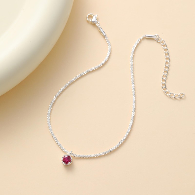 Wellike Silver Ankle Bracelets For Women Waterproof July Pink Birthstone
