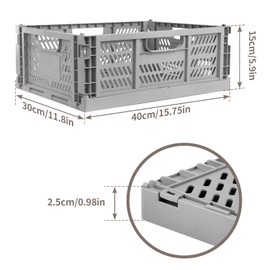 Domiella 2-Pack Crates for Storage, Storage Crates Plastic Stackable, Foldable Crate for Office Home Kitchen Bedroom Bathroom (Large, Gray)
