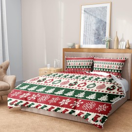 AVJWWD Christmas Bed Linen Set, Christmas Duvet Cover, Santa Claus, Christmas Elk and Christmas Snowflake Pattern, Soft Microfibre with Zip