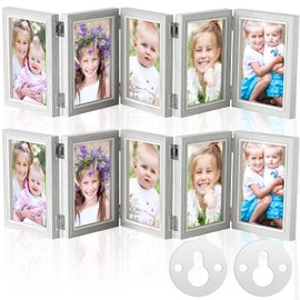 Qunclay 2 Pack 5 Folding 4 x 6 Hinged Picture Frame Natural Wood Foldable Photo Frame with High Definition Acrylic for Graduation Birthday Gift, Rustic Desk Family Picture Collage