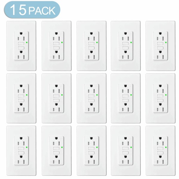 GREENCYCLE 15 Pack GREENCYCLEX GFCI Outlet 15 Amp, GFCI Plug