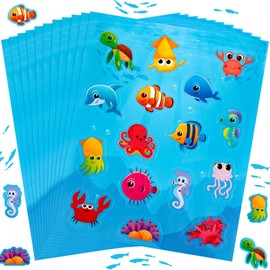 480 Pieces Sea Life Shape Stickers for Kids Self Adhesive Octopuses Crabs Turtles Seahorses Jellyfish Whales Cute Waterproof Ocean Animal Stickers for Ocean Theme Party Classroom