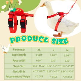 SilTriangle Cole Duck Harness Leash Set Adjustable Walking Cole Duck Harness Rope Pet Vest Cute Strawberry Pattern Outdoor Training Traction Rope for Chicken Rabbit Kitten Pig Puppy Small Animals(Xs)