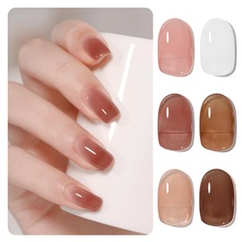 GAOY Nude Jelly Pink Gel Nail Polish Set, 6 Transparent Colors Sheer White Brown Gel Nail Kit for Salon and Nail Art DIY at Home