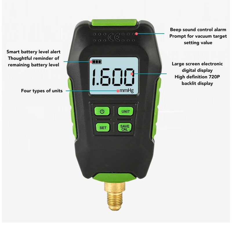 Digital Vacuum Tester, Professional Accuracy, Large Screen Display, 1/16 Inch