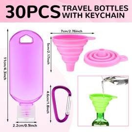 Aurelema 32 Pcs Travel Bottles with Keychain Empty Hand Sanitizer Bottles with Keychain 2oz 60ml Portable Colorful Plastic Leakproof Refillable Containers for Toiletry Home Office Outdoor