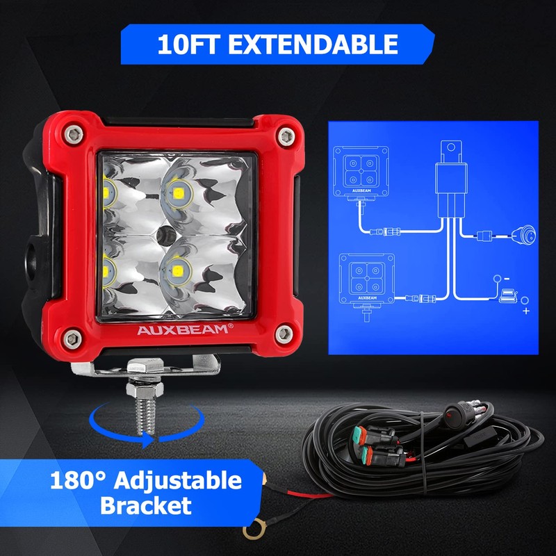 Auxbeam Red Shell LED Pod Lights, 3 Inch 40W Spot