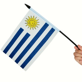 US American & Uruguay Friendship Table Flag Display, American & Uruguay Table Flag, US & Uruguayan Twin Desk Flag Set-Miniature USA & Uruguay Desktop Flag