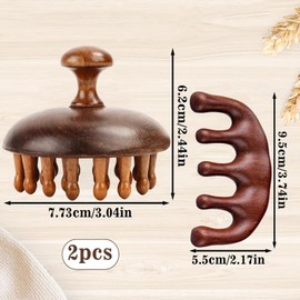 Seutmrou 2 Stück Kopfhaut Massagekamm, Massagekamm aus Holz, natürlicher Sandelholzkamm mit breitem Zahn,Kopfmassage Stimulator Gua Sha Kamm Holzkamm für Männer und Frauen Kamm Körpermassage Werkzeug