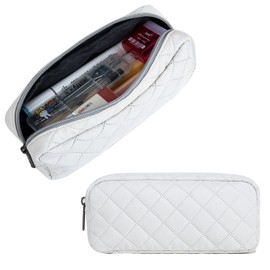 Della Gao Pencil Case Pouch, Light Weight Pencil Bag, Pen Bag Wide Opening, Soft Quilted Pencil Pouch Office Organizer for Men and Women, Beige
