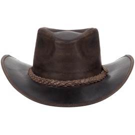 Scippis Fitzroy Leather Hat Men Women - Western Cowhide Hat with Braided Hat Band - Moldable Brim - Cowboy Hat - Outdoor & Festival - Vintage Look, brown, L