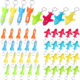48 Pcs Helicopter Mini Flashlight Keychain Rocket Flashlights Plane LED Flashlight Mini Flashlights in Bulk Keychain Flashlights for Kids, Mini Flashlights for Kids Bulk Outer Space Themed Party Favor