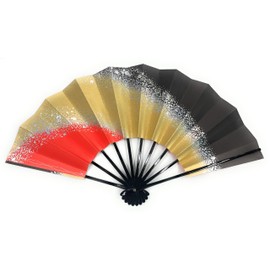 Asakusa Kimonoichi Mai Fan, Black/Gold/Red Background with Silver Sand Pattern, Black Lacquered 9.0 to 5 Minutes, Made in Japan, Kyoto Fan, Practice Stage