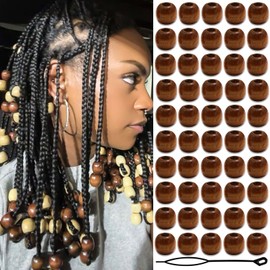 VENOFEN 60PCS Large Wood Beads Brown Natural Wooden Bead for Locs Vintage Dreadlock Jewelry Hair Braids Accessories for Women Girls