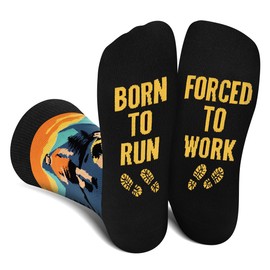 Funny Running Socks for Men Women Teenage Boys - BORN TO RUN FORCED TO WORK Novelty Crazy Silly Funky Socks Gifts for Runners -Running Accessories Birthday Fathers Fun Gift Christmas Stocking Stuffers