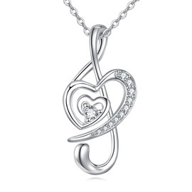 POPLYKE Musical Note / Guitar Necklace 925 Sterling Silver Music Pendant Necklaces Musical Jewellery for Men and Women, Sterling Silver, Cubic Zirconia