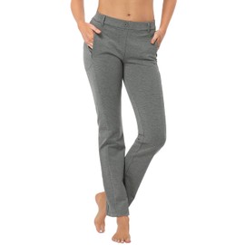 HDE Yoga Dress Pants for Women Straight Leg Pull On Pants with 8 Pockets Heathered Charcoal - L Short