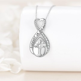 JBAERD Infinity Urn Necklace for Ashes Sterling Silver Cross Cremation Pendant Necklace Ashes Jewelry Gifts for Women