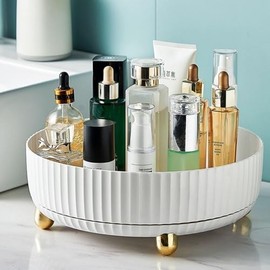 Makeup Perfume Organizer, 360° Rotating Skincare Organizer, Vanity Tray, Spinning Cosmetics Organizer for Dresser, Vanity, Bathroom Countertop, White