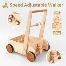 PairPear Wooden Baby Walker Push Toys,Adjustable Speed Nature Wood Push Walkers for Babies Learning to Walk,Toddler Push and Pull Toys Gift for Baby Girls and Boys 1-2
