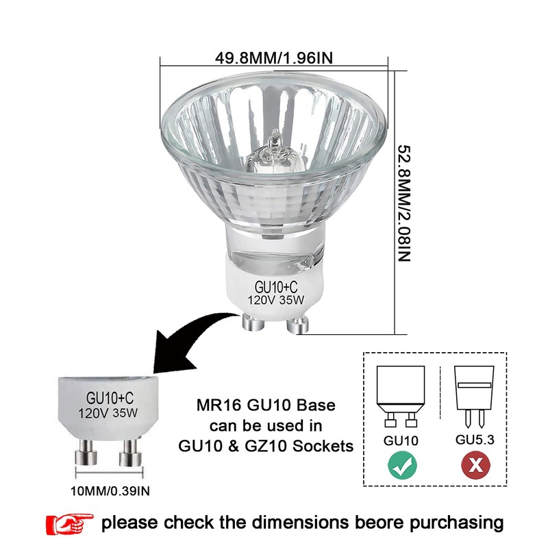 Lacnooe GU10 Halogen 35W Bulbs, 6 Pack GU10+C 120V 35W
