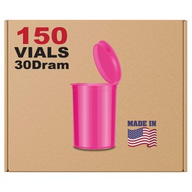 W Gallery 150 Bubblegum Vials - 30 DRAM Pop Top Bottle - Airtight Smell Proof Containers - Medical Grade Plastic Prescription Bottles for Pills Herbs Flowers Supplements, Bulk Pack, Not Glass Jars