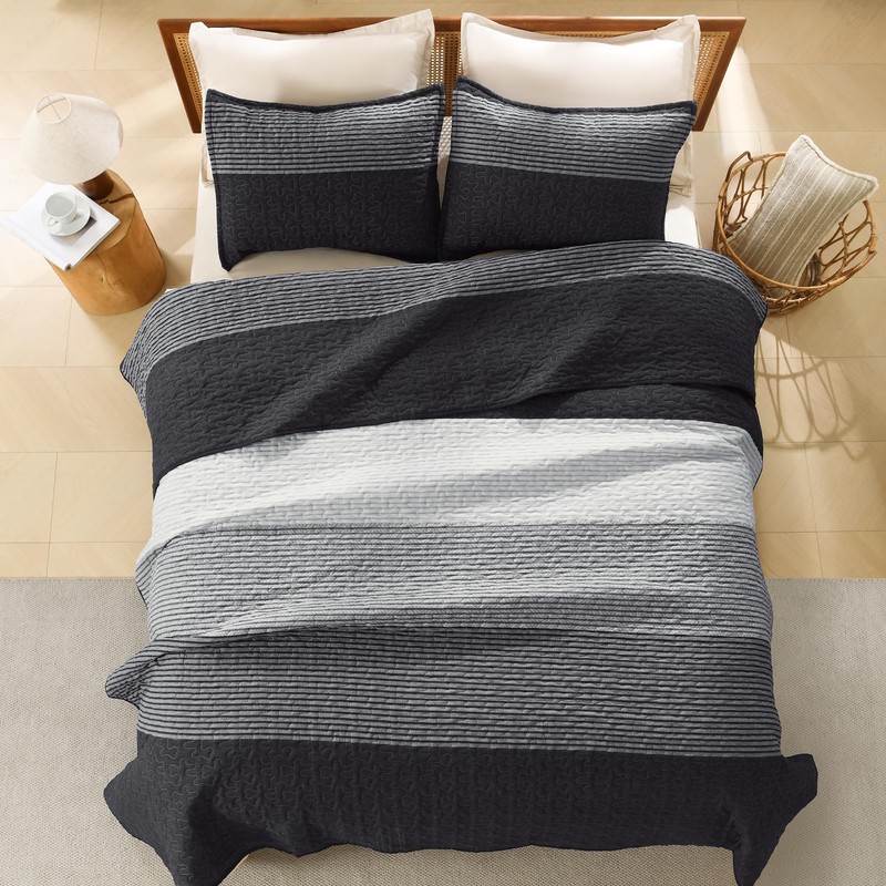 Litanika California King Quilt Set Black White Grey - Cal