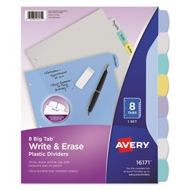 Avery Write & Erase Big Tab Plastic Dividers, 8-Tab, Letter