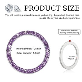 Gasedin Car Engine Start Stop Decoration Ring, Sparkling Crystal Vehicle Push Button Start Sticker, Double Rhinestone Engine Ignition Button Decal, Universal Car Accessories (Purple)
