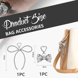 Cosmeria Women's Key Ring, Silver Bow Pendant with Heart Clasp, Versatile Bag Charms and Accessories for Stylish Accents, White