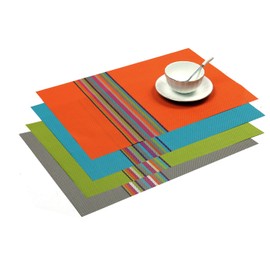SHACOS Colorful Placemats Set of 8 Woven Vinyl Place Mats for Dining Table Coffee Table Heat Resistant Reversible Table Mat Wipe Clean (8, Multicolor)