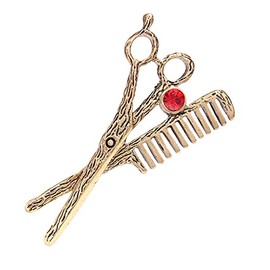 Comb Scissors Barber Scissors Brooch for Men Brooch Rhinestone Daily Jewelry (gold)