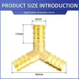 ERGAOBOY 5 Pcs 6mm Brass Hose Nozzle, 3 Way Y Shaped Hose Fitting with 15 Pcs Clamps