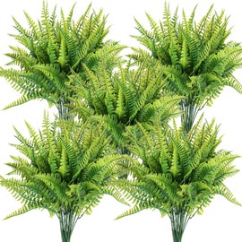 12 Pcs Artificial Outdoor Plants Greenery Fake Boston Fern Bushes Artificial Shrubs UV Resistant Plastic Plants